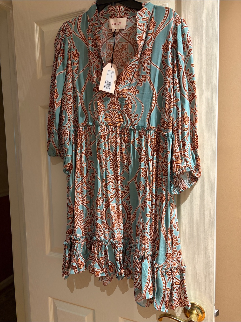 Figue Teal and Brown Printed Mini Dress